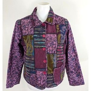 Coldwater Creek Floral Silk Patchwork Jacket Boxy Lightweight Artsy Unique PM